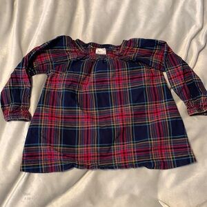 Hanna andersson holiday baby girl tunic dark tartan plaid 2t ruched neck blue